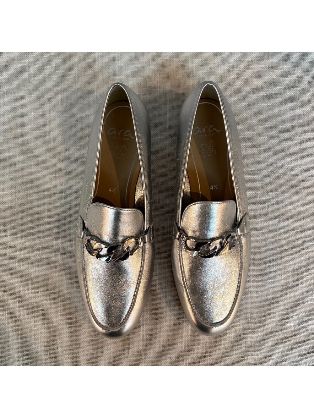 Womens Loafers Silver preppy Slip On Ara Luftpolster US 4 1/2
